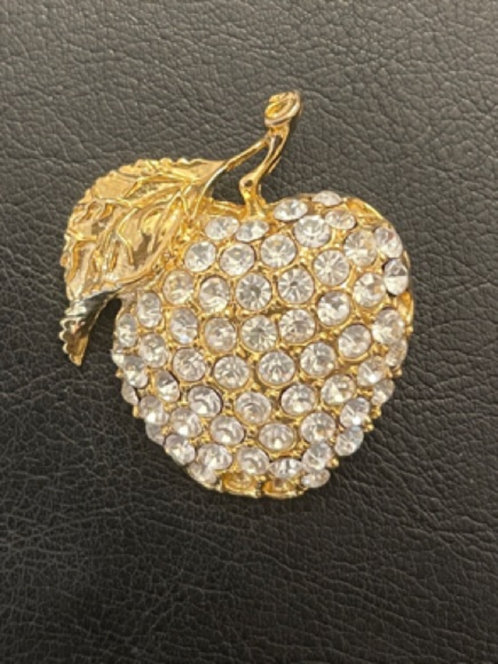 Gold-tone Rhinestone Apple Brooch 1.75 Inches  - Sparkling Accent